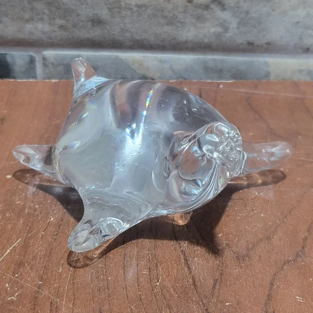 Clear Hand Blown Art Glass Sea Turtle Paperweight